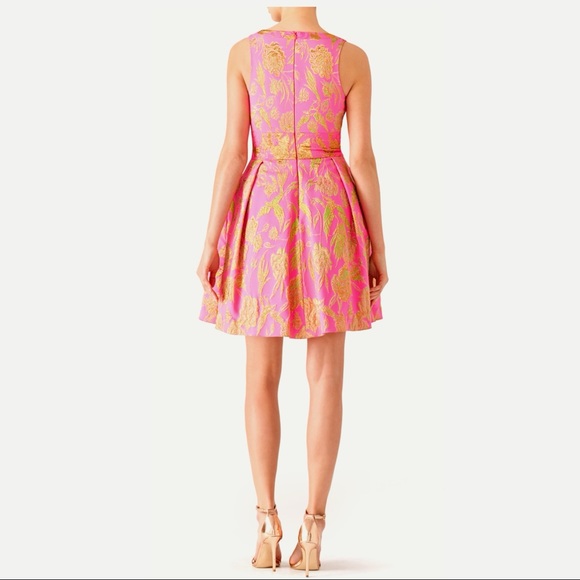 Marchesa Notte V Neck Metallic Floral Dress sz 2 - Picture 4 of 15